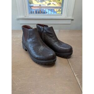 Alegria Shayne Brown Leather Floral‎ Embossed Chelsea Ankle Boots women's 38